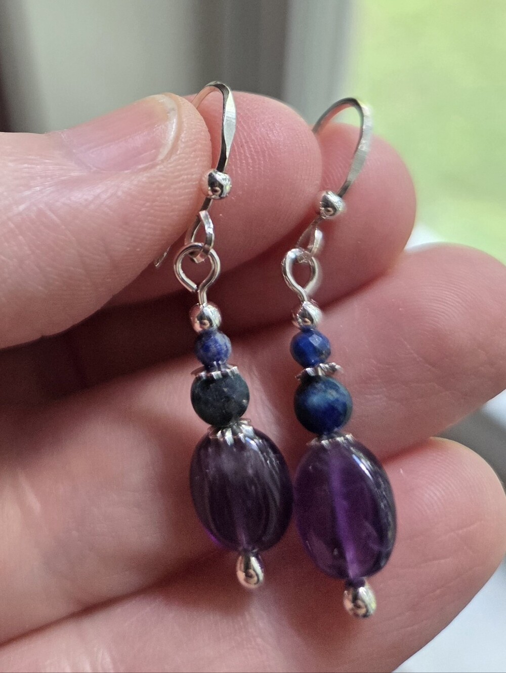 Beautiful Amethyst And Blue Lapis Earrings With Argentium And Sterling Silver